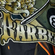 Hajvágó kendő AS Barber Gumis gallérral fekete piros fehér mintás J-455