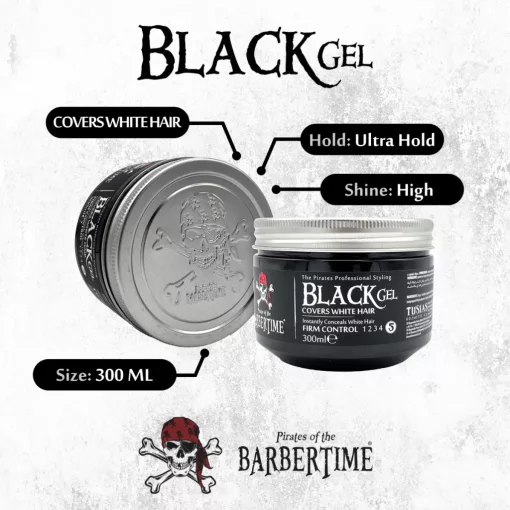 BARBERTIME Black Gel fekete hajzselé 300 ml