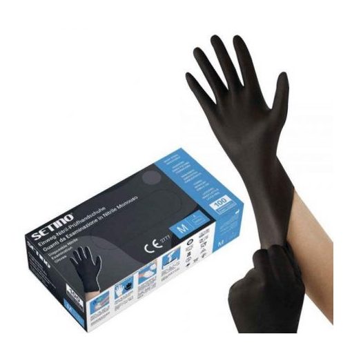 Gumikesztyű Setino Nitril -M- 100db Fekete